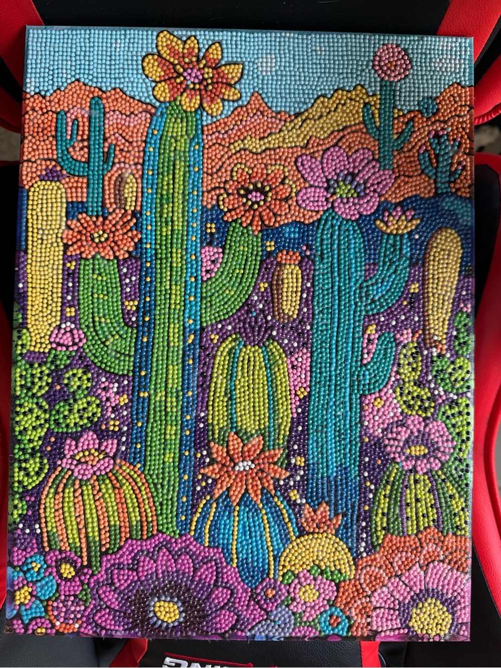 12x16in Colorful Diamond Art Framed Cactus - completed